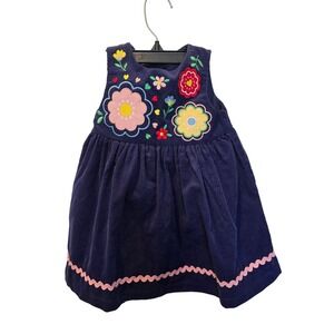 Good Lad Navy Blue Corduroy Floral Embroidered Jumper Dress Girls 18 Months